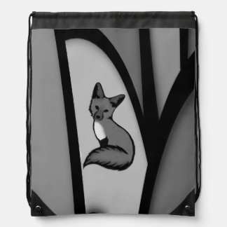 Fox Modern Art Design in Silver Drawstring Bag