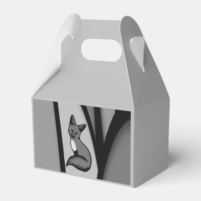 Fox Modern Art Design in Silver Favor Boxes (Front Side)
