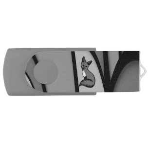 Fox Modern Art Design in Silver Flash Drive