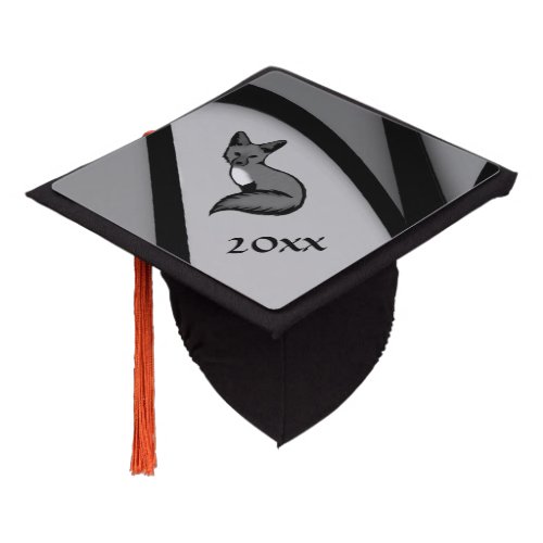Fox Modern Art Design in Silver Graduation Cap Topper