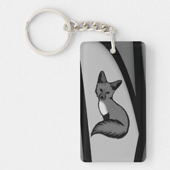 Fox Modern Art Design in Silver Keychain (Front)
