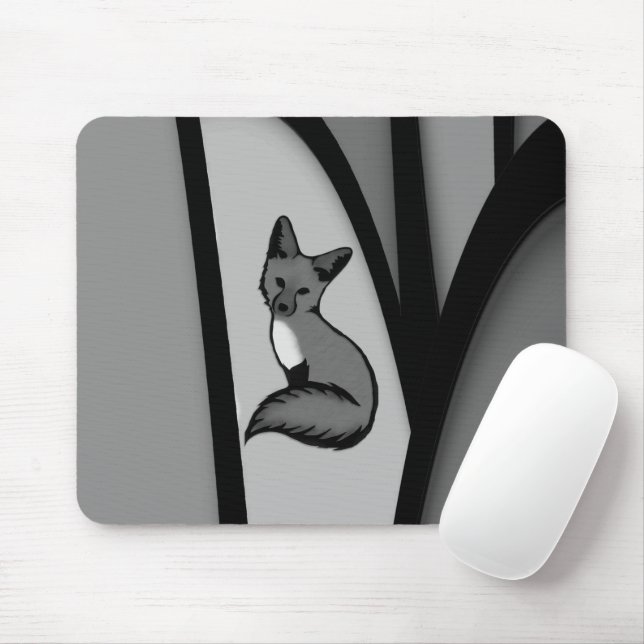 Fox Modern Art Design in Silver Mouse Pad (With Mouse)