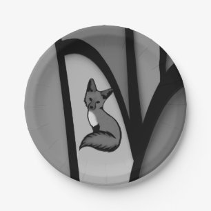 Fox Modern Art Design in Silver Paper Plates