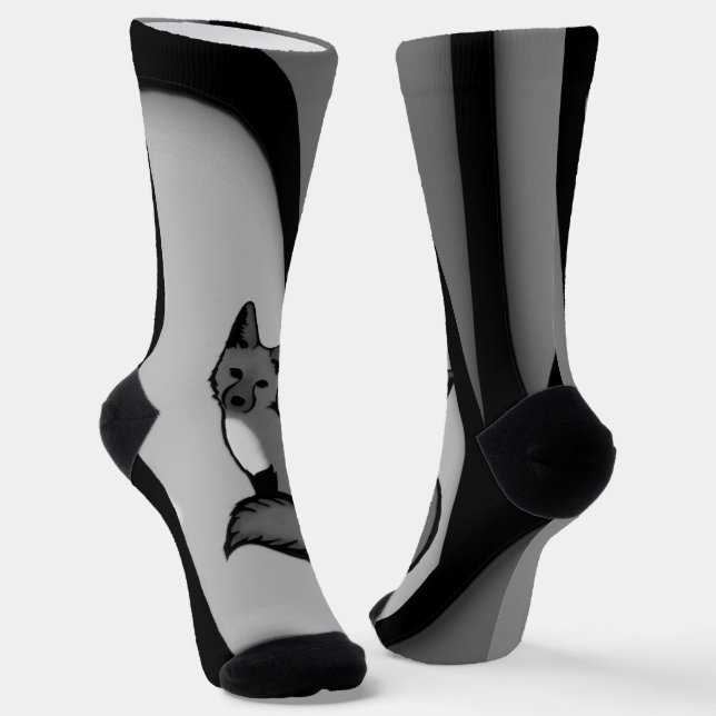Fox Modern Art Design in Silver Socks (Angled)