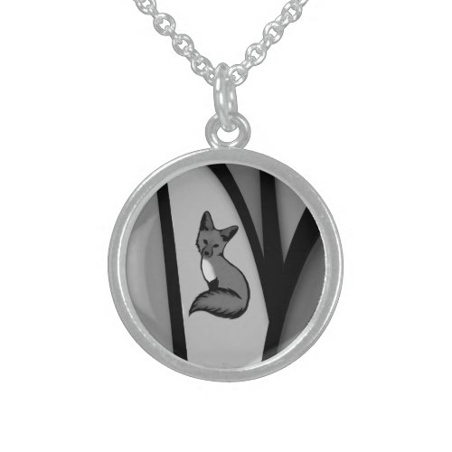Fox Modern Art Design in Silver Sterling Silver Necklace