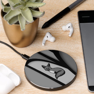 Fox Modern Art Design in Silver Wireless Charger