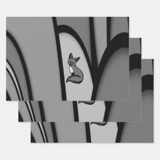 Fox Modern Art Design in Silver Wrapping Paper Sheets