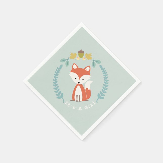 Fox Modern Girl Baby Shower Napkins (Corner)
