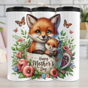 Fox Mom: Cub, Flowers, Mother's Day Thermal Tumbler