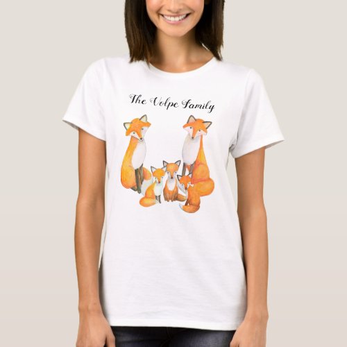 Fox Mom Dad Kids Cute red fox Custom Family of 5 T_Shirt