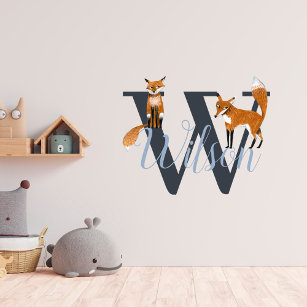 Fox monogram name nursery  wall decal 