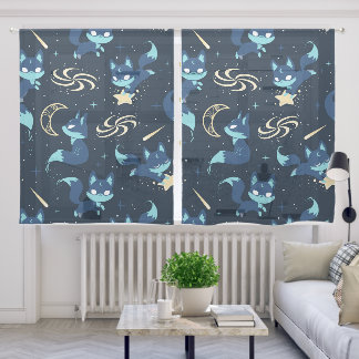 Fox Moon Dark Blue Moon Foxes Sheer Curtains