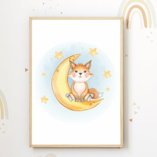 Fox Moon Nursery Poster Kids Room Decor