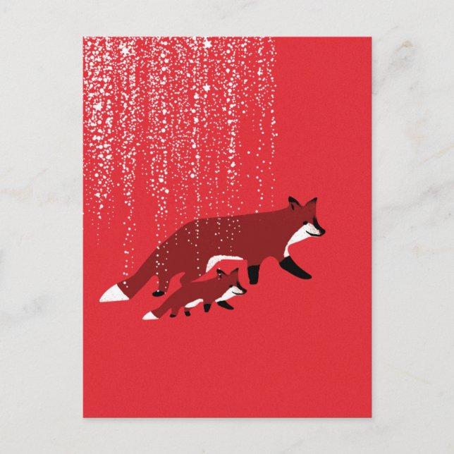 Fox mother and baby walking under snow postcard (Front)