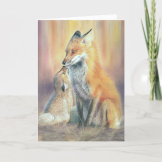 Fox mother and cub greeting card. Foxes card
