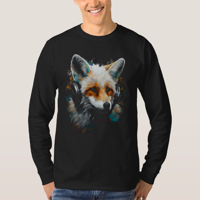 Fox Music  Animal Headphones Fox T-Shirt (Front)
