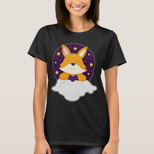 Fox Night Clouds Stars T-Shirt (Front)