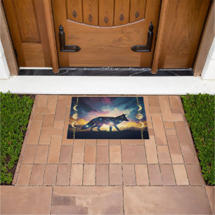 Fox Night Sky Doormat – Stars, Moon Frame, Sunset