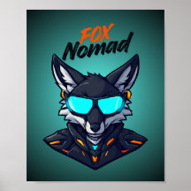Fox Nomad Cyberpunk Mecha Neon Gaming Poster