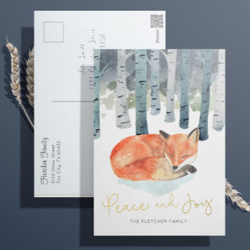 Fox Non-photo Holiday Gold Foil Postcard by origamiprints at Zazzle