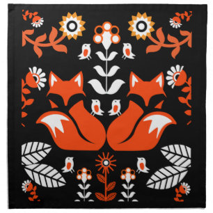 Fox Nordic Scandinavian Folk Art Cloth Napkin