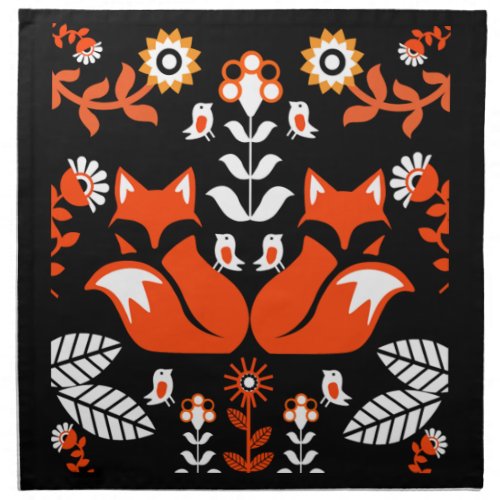 Fox Nordic Scandinavian Folk Art      Cloth Napkin