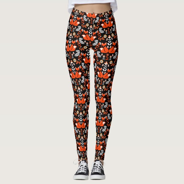 Fox Nordic Scandinavian Folk Art      Leggings (Front)