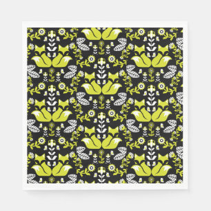 Fox Nordic Scandinavian Folk Art Tablecloth Napkins
