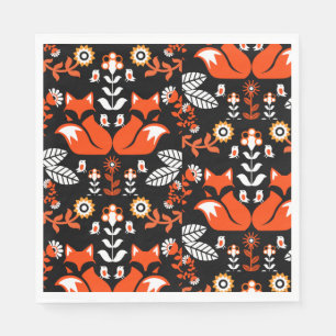 Fox Nordic Scandinavian Folk Art Tablecloth Napkins