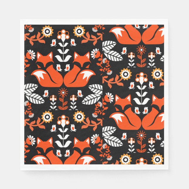 Fox Nordic Scandinavian Folk Art      Tablecloth Napkins (Front)
