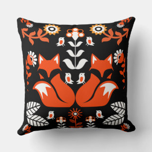 Fox Nordic Scandinavian Folk Art Throw Pillow