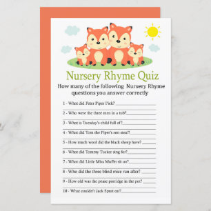 Fox Nursery Rhyme Quiz baby shower game