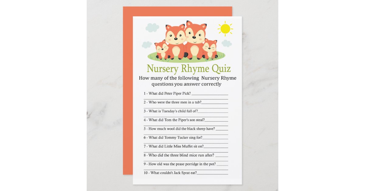 Greenery Baby Shower Nursery Rhyme Quiz Game Guess Nursery 