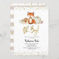 Fox Oh Boy Fall Pumpkin Baby Shower Invitation