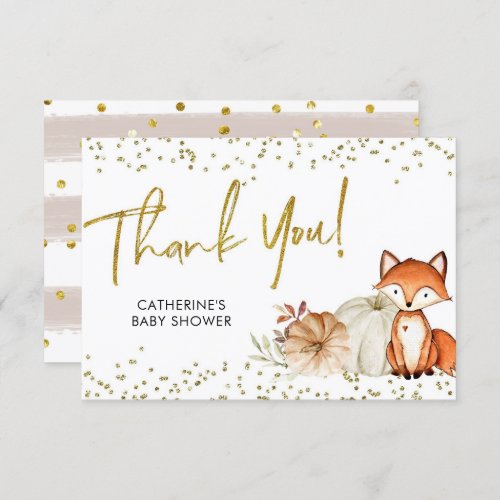 Fox Oh Boy Fall Pumpkin Baby Shower Thank You Card