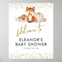 Fox Oh Boy Fall Pumpkin Baby Shower Welcome Sign
