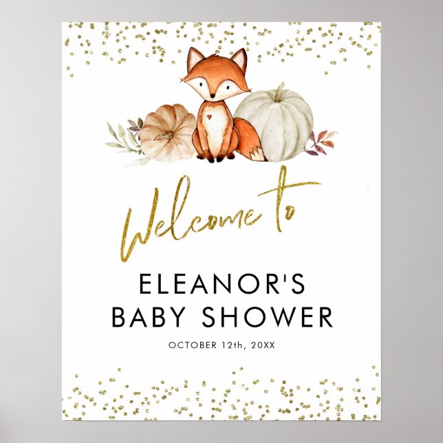 Fox Oh Boy Fall Pumpkin Baby Shower Welcome Sign (Front)