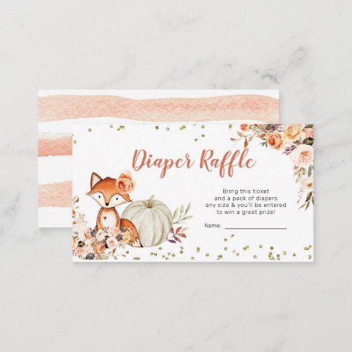 Fox Oh Girl Fall Pumpkin Baby Shower Diaper Raffle Enclosure Card