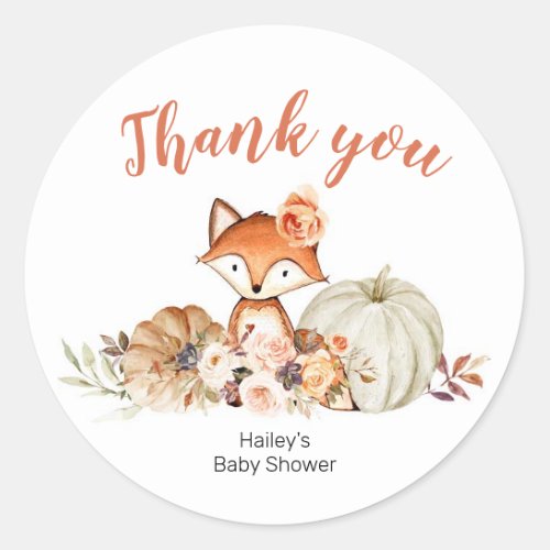 Fox Oh Girl Fall Pumpkin Baby Shower Thank You Classic Round Sticker