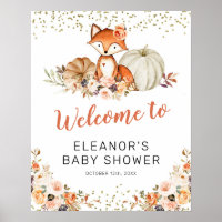 Fox Oh Girl Fall Pumpkin Baby Shower Welcome Sign