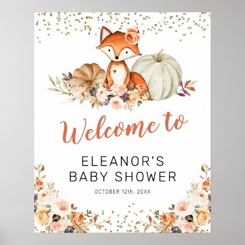 Fox Oh Girl Fall Pumpkin Baby Shower Welcome Sign