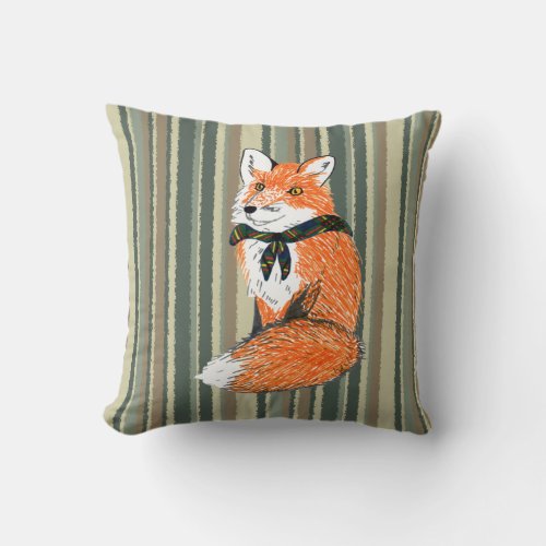 Fox on Desert Stripes Throw Pillow