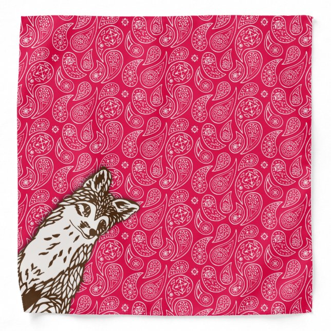 Fox on Red Paisleys Bandana (Front)