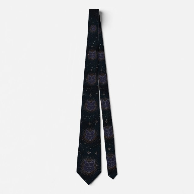 Fox on the background night sky with stars neck tie (Front)
