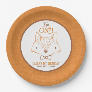 Fox Orange and White 1st Birthday Personalized Paper Plates