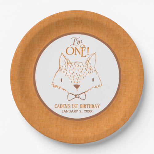 Fox Orange and White 1st Birthday Personalized Paper Plates