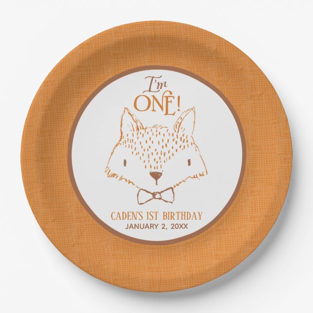 Fox Orange and White 1st Birthday Personalized Paper Plates (Front)