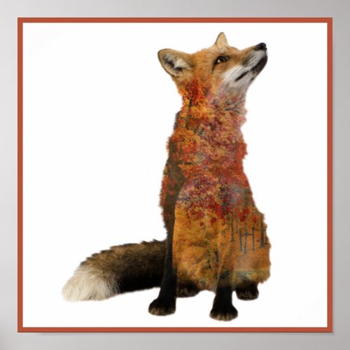 Fox Orange Double Exposure Autumn Poster