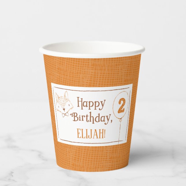 Fox Orange White 2nd Birthday Personalized Paper Cups (Front)