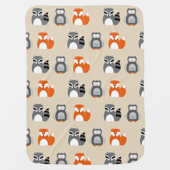 Fox, Owl and Raccoon Baby Blanket (Front)
